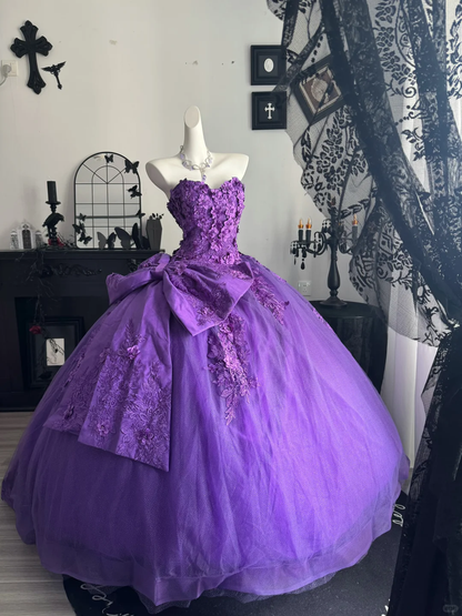 Charming Purple Off The Shoulder Tulle Appliques Sweet 16 Dress,Formal Quinceanera Dress D3721