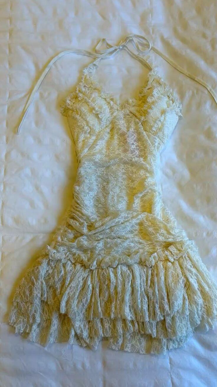 Classy Halter V Neck Lace Off White Short Homecoming Dress Birthday Outfits D4338