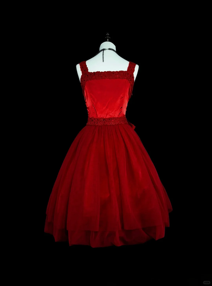 Elegant Spaghetti Straps Satin Tulle Beaded A Line Short Graduation Homecoming Dress,Red Short Birthday Dress D4052