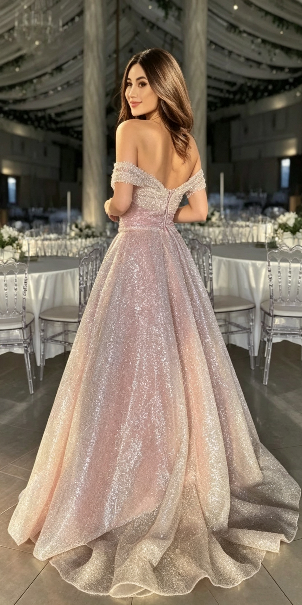 Elegant Pink Off The Shoulder Sequin Long Party Dress Prom Gown D1320
