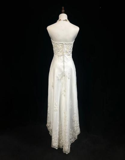 Pretty Strapless White Tulle Lace Beaded Mermaid Long Party Dress Evening Gown D2066