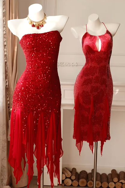 Vintage Red Sleeveless Sheath Prom Dress Birthday Party Gowns D2733