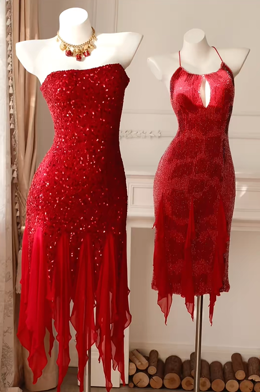 Vintage Red Sleeveless Sheath Prom Dress Birthday Party Gowns D2733
