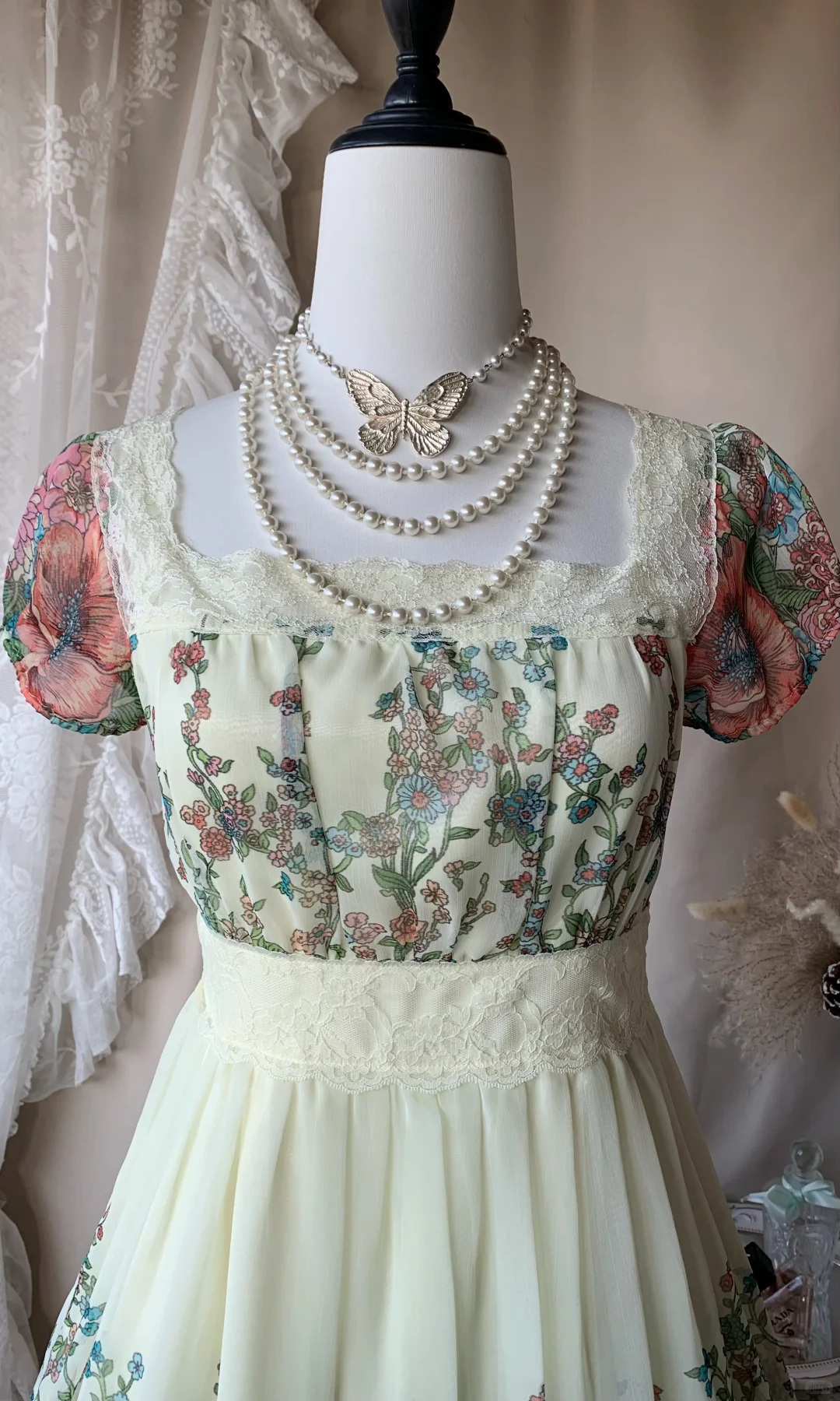 Chic Square Neck Lace Chiffon Print Floral A Line Short Homecoming Dress Birthday Outfits D3185