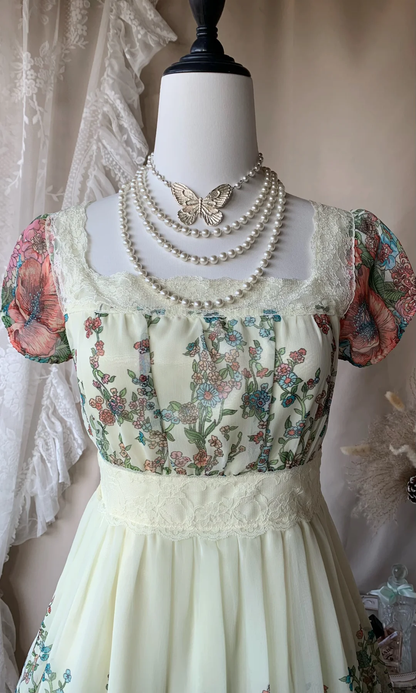 Chic Square Neck Lace Chiffon Print Floral A Line Short Homecoming Dress Birthday Outfits D3185