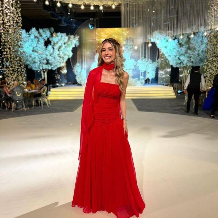 Beautiful Red Strapless Chiffon Long Evening Dress Formal Long Wedding Guest Dress D4580