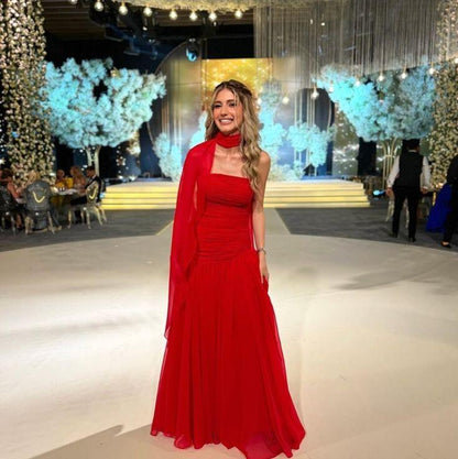 Beautiful Red Strapless Chiffon Long Evening Dress Formal Long Wedding Guest Dress D4580