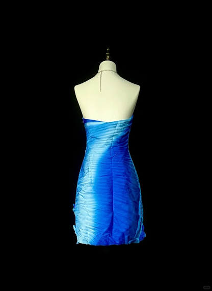 Sexy Sweetheart Neck Ombre Blue Satin Ruched Sheath Short Homecoming Dress Cocktail Dress With 3D Floral D4076