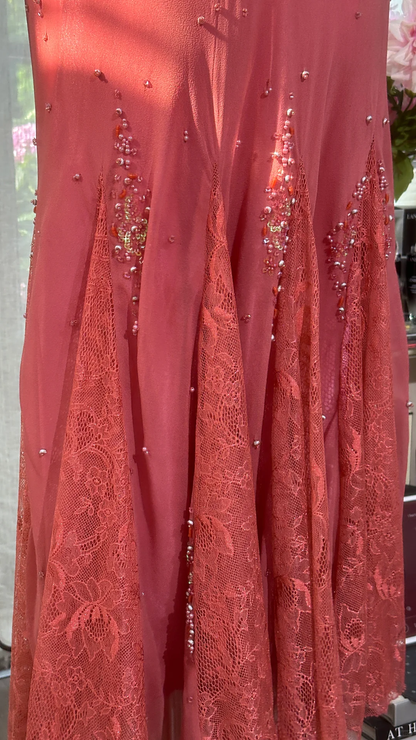 Pretty Spaghetti Straps Chiffon Lace Beaded Mermaid Evening Dress Dark Rose Pink Long Party Dress With ScarfD 2530