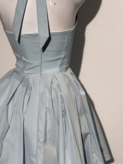 Blue Halter Neck A Line Short Birthday Dress Homecoming Dress  S215