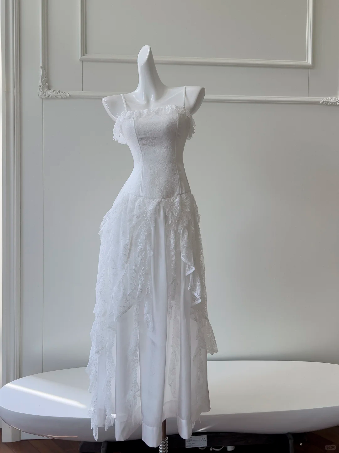 Simple Spaghetti Straps White Lace Chiffon A Line Long Prom Dress Party Gown D2946