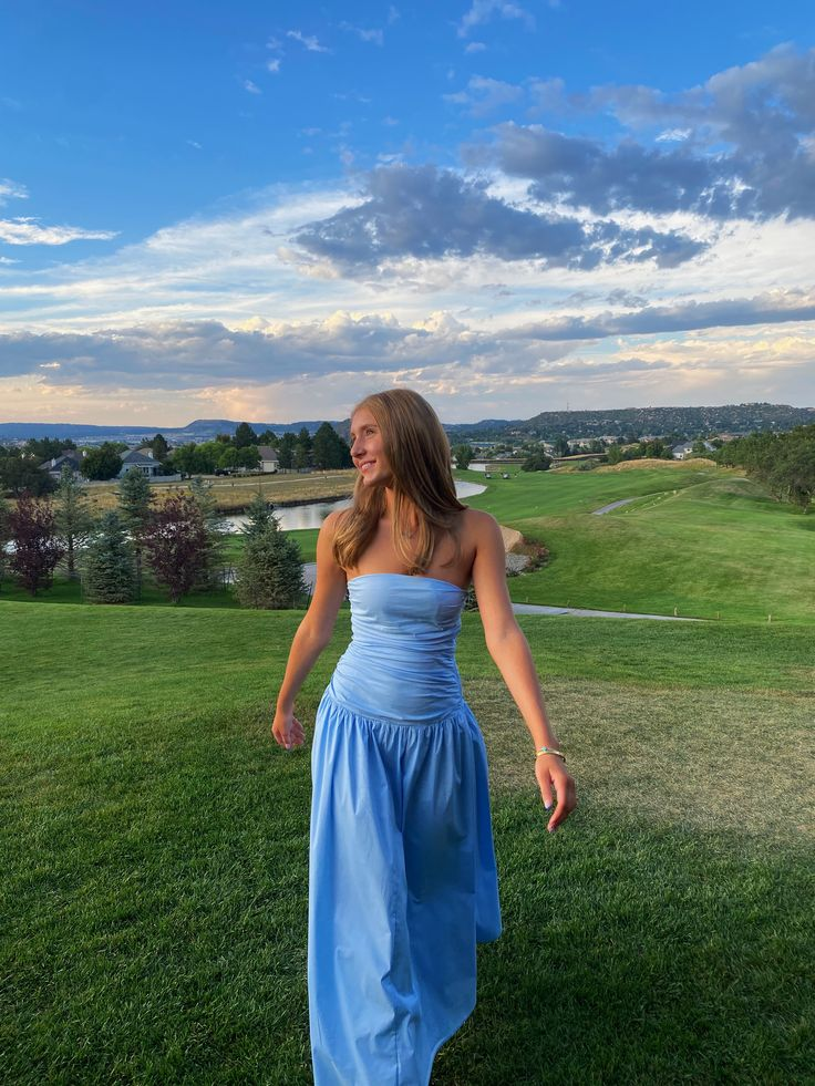 Sexy Blue Strapless Satin A Line Long Prom Dress Evening Dress D5024