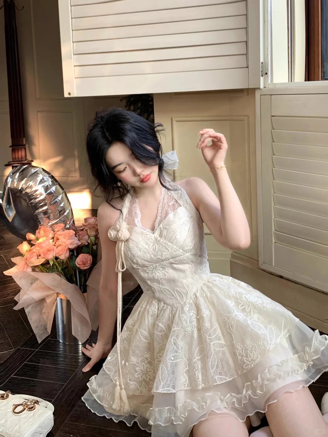 Beautiful Halter Off White Lace A Line Short Birthday Outfits Formal Homecoming Dress D108