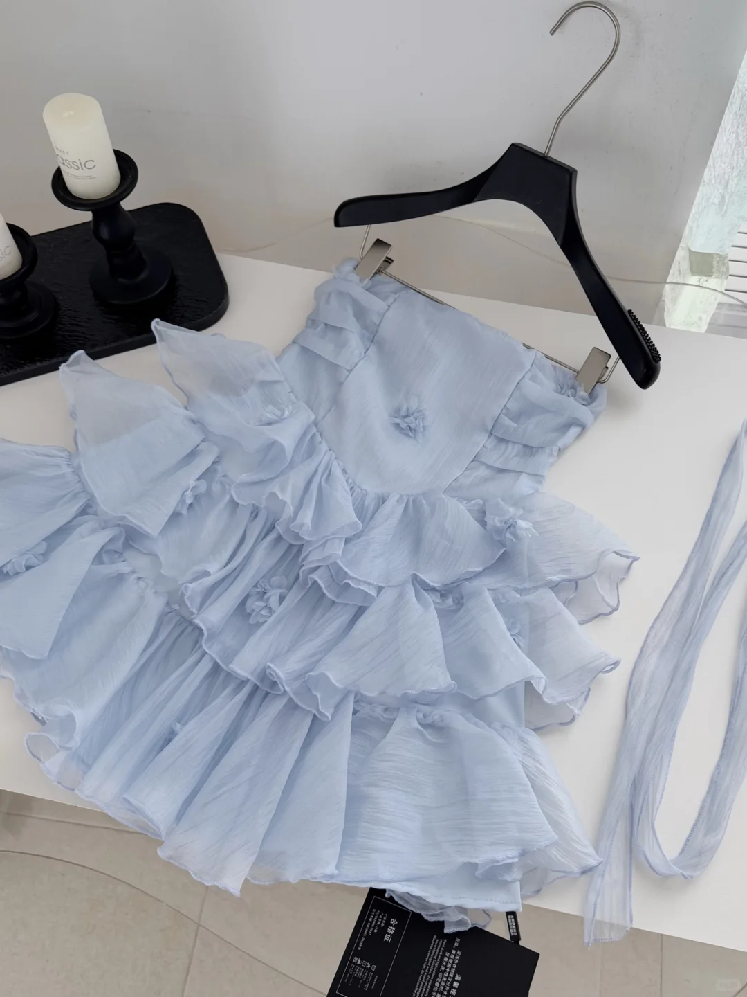 Classy Strapless Blue Chiffon Layered A Line Short Homecoming Dress Birthday Dress D3132