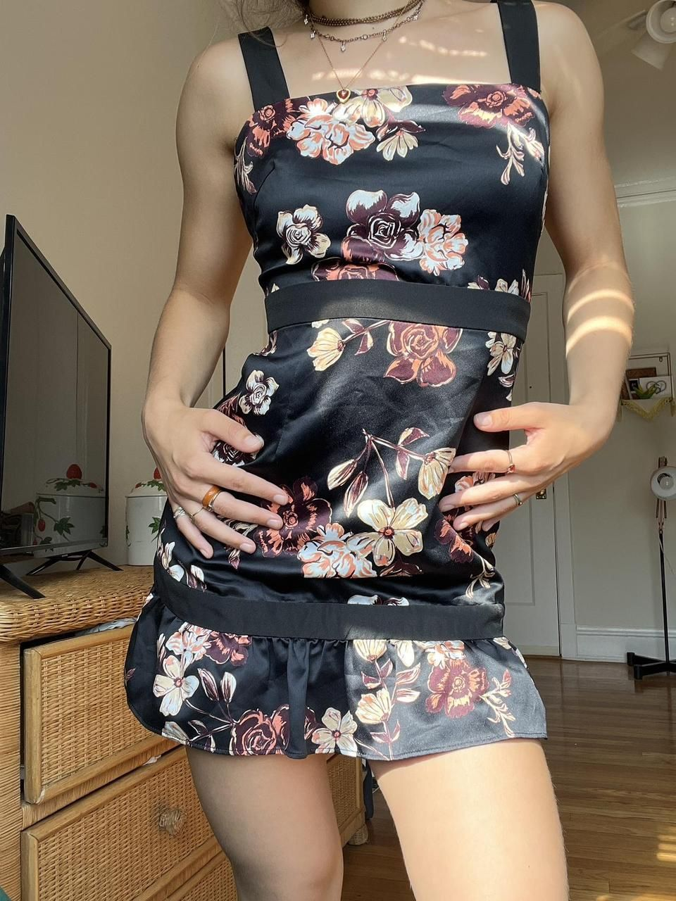 Black Satin Print Floral Sheath Sexy Cocktail Dress Vintage Formal Graduation Homecoming Dress D147