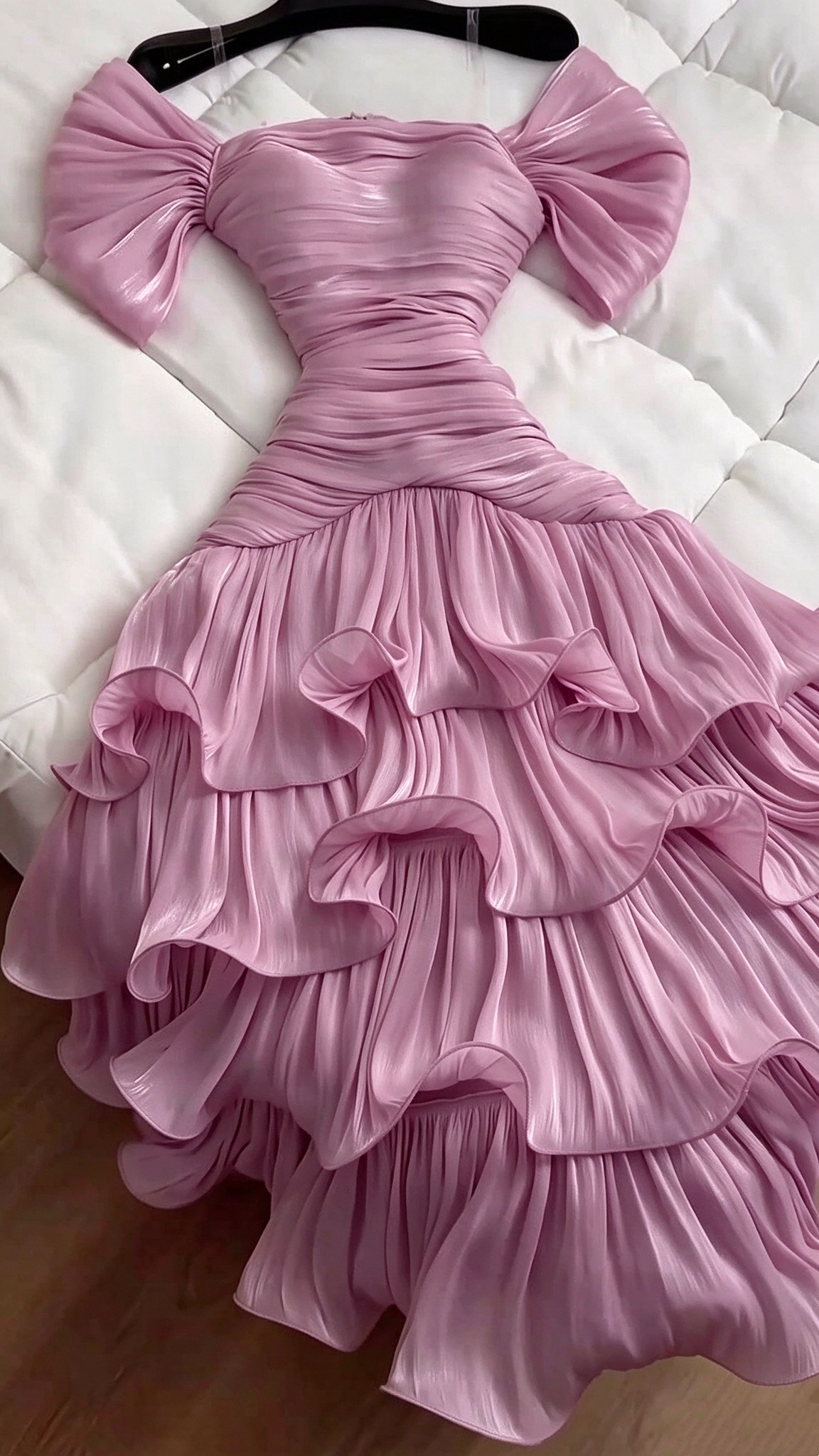 Charming Pink Tulle Pleated Layered Ruffle Long Party Dress Birthday Prom Dress D4762