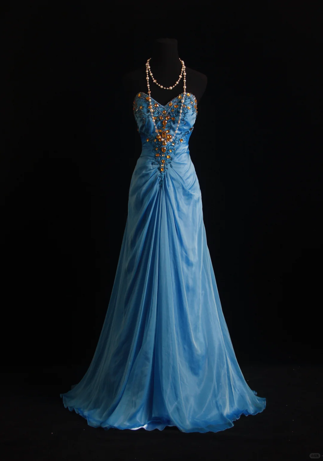 Charming Sweetheart Neck Blue Satin Chiffon Embroidery Beaded Mermaid Long Birthday Dress Party Gown D2858