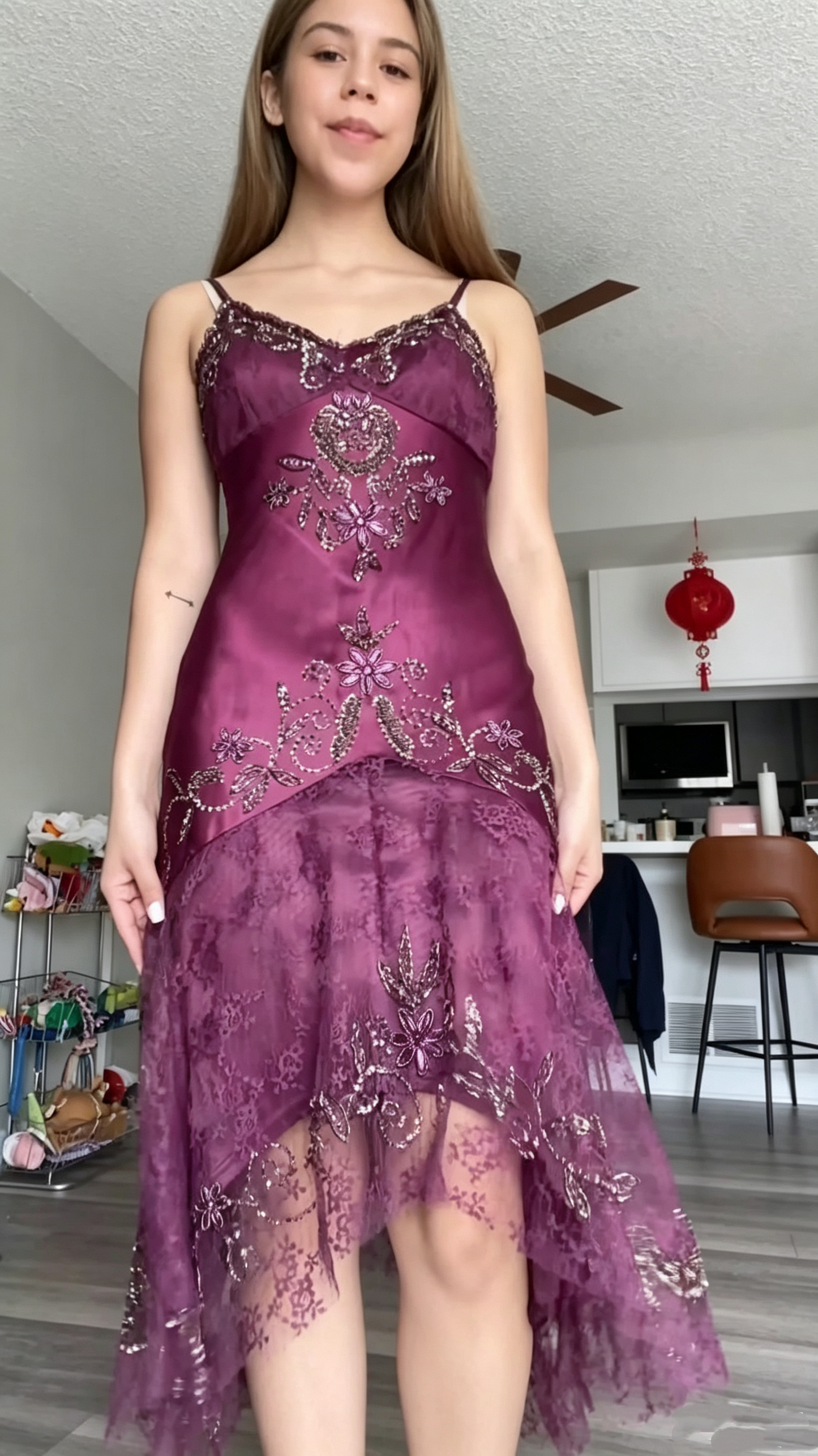 Vintage Grape Purple Satin Lace Beaded Mermaid Evening Dress,Spaghetti Straps V Neck Long Prom Dress D3476