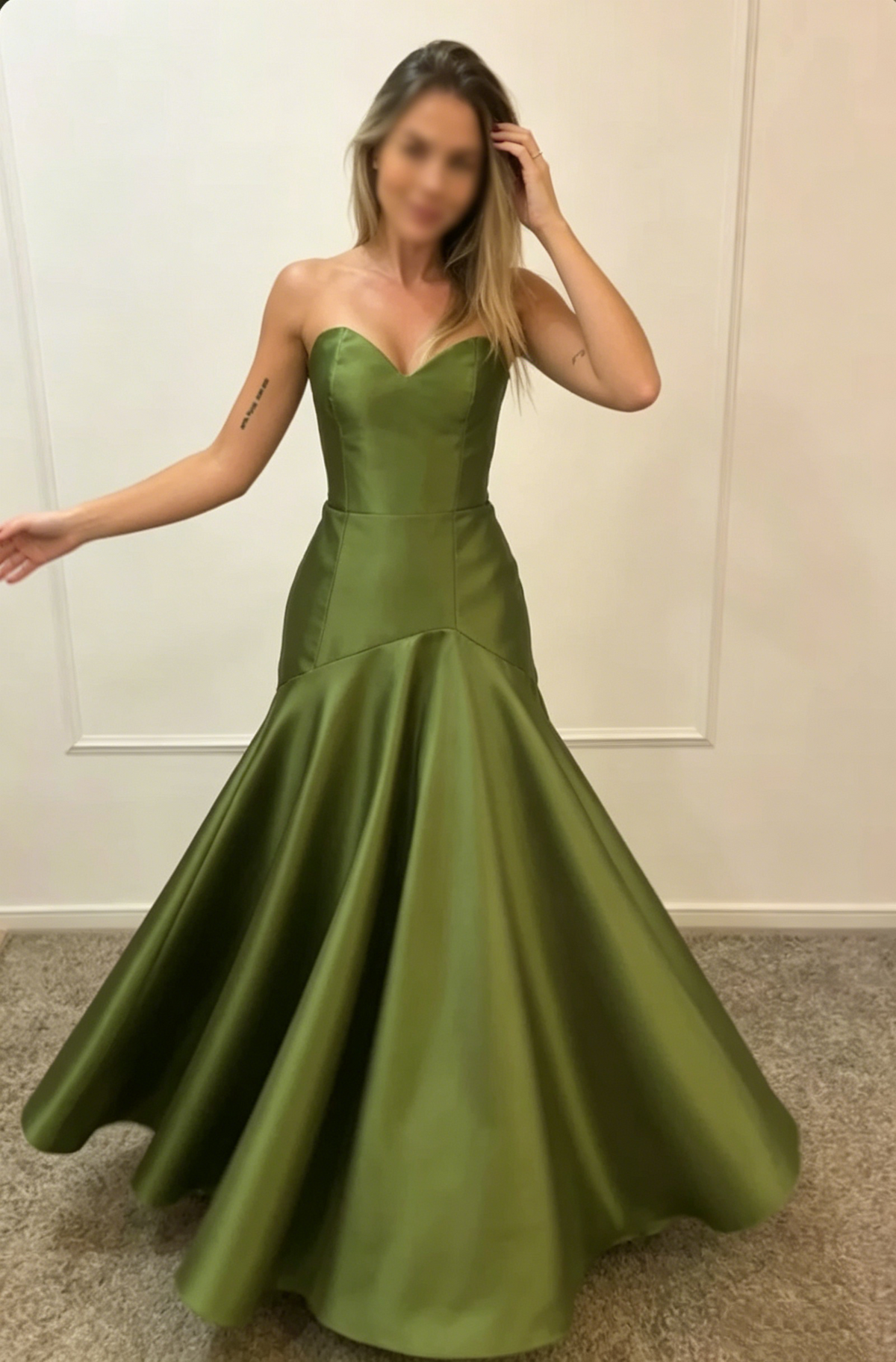 Charming Sweetheart Neck Olive Green Satin Mermaid Long Party Dress Birthday Outfits D1358
