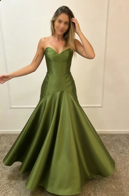 Charming Sweetheart Neck Olive Green Satin Mermaid Long Party Dress Birthday Outfits D1358