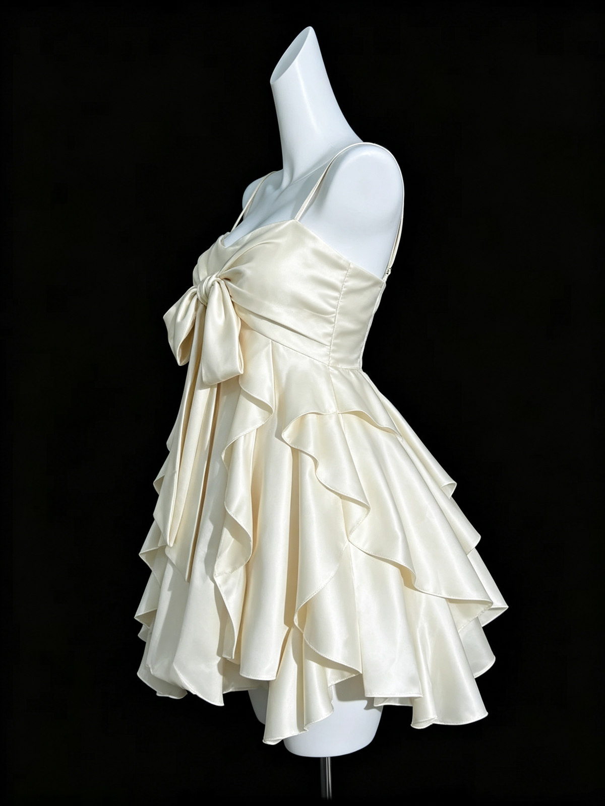 Classy Spaghetti Straps Off White Satin A Line Short Graduation Homecoming Dress D3847