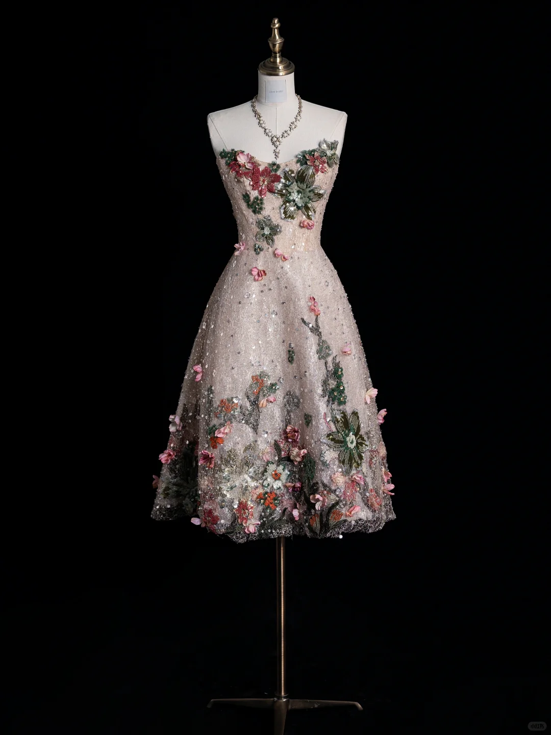 Vintage Strapless Sequin Beaded Appliques Short  Prom Dress Pink Formal Graduation Homecoming Dress D041