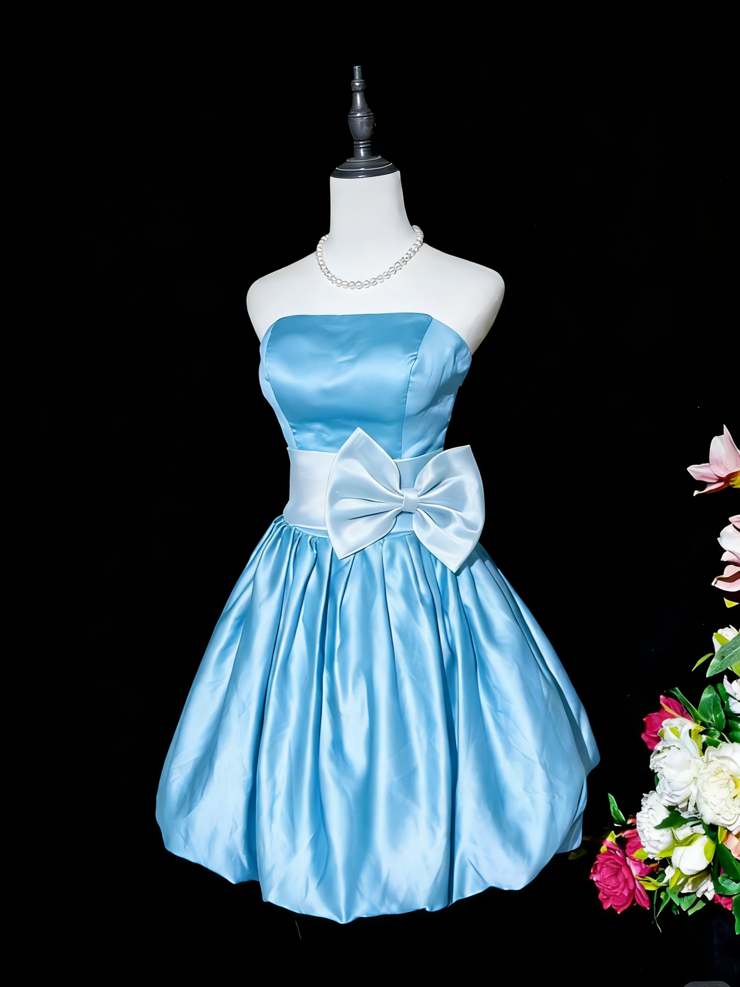 Fashion Purple Strapless Satin A Line Short Graduation Homecoming Dress Birthday Dress With Bow D2369