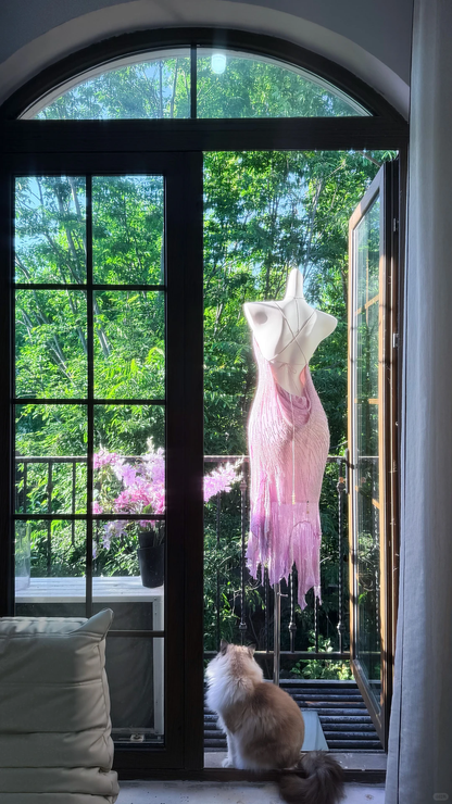 Classy Spaghetti Straps Chiffon Beaded Mermaid Party Dress Lilac Backless Long Prom Dress Birthday Dress D2523