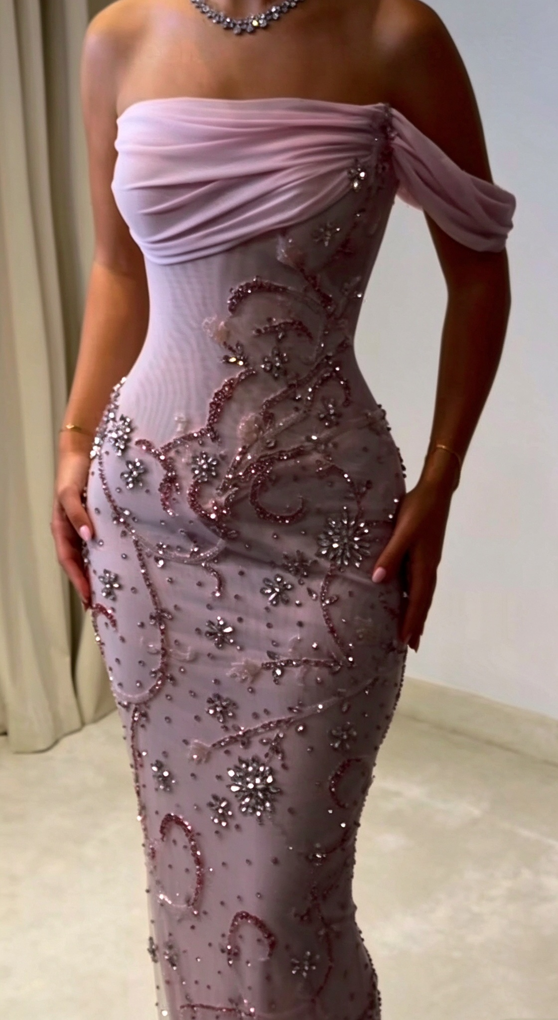 Charming Off The Chiffon Beaded Sheath Long Prom Dress Pink Party Dress D5108