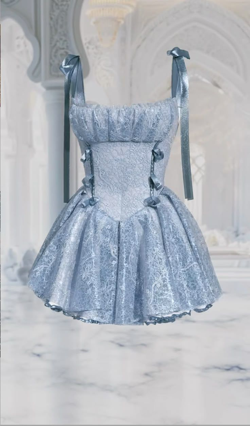 Unique Light Blue Homecoming Dress, Spaghetti Straps Simple Party Dress main image 1