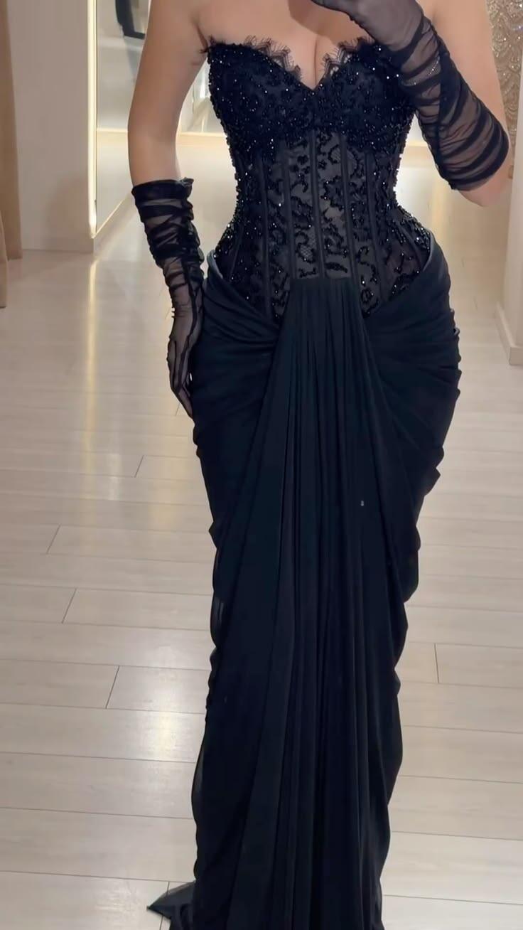 Sexy Black Chiffon Pleated Sheath Party Dress Long Evening Dresses D5197