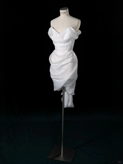 Elegant Off The Shoulder Sequin Sheath Birthday Outfits White Homecoming Dress  S356