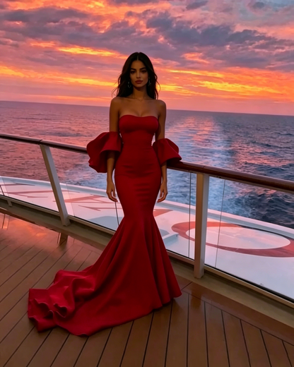 Sexy Mermaid Strapless Satin Burgundy Prom Dresses Long Party Dress SD2235
