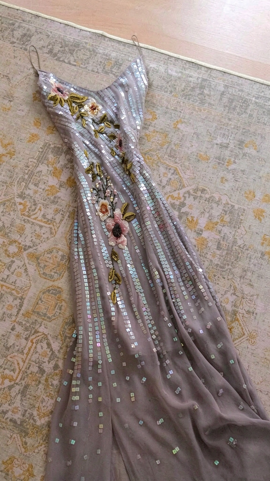 Classy Gray Purple Chiffon Sequin Beaded Mermaid Long Party Dress Evening Dress D4994