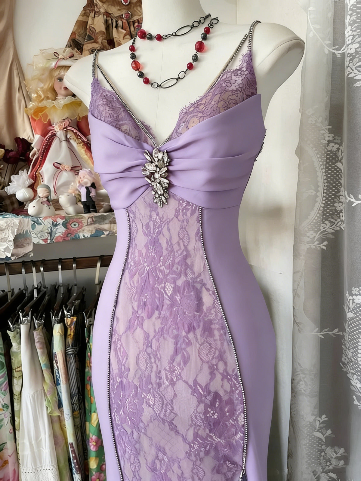 Sexy Mermaid Spaghetti Straps Red Lace Prom Dresses Long Party Dress SD1308