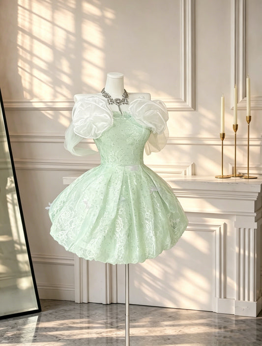 Cute Green Mini Birthday Outfits Off The Shoulder Lace A Line Short 9th Grade Homecoming Dress D2613