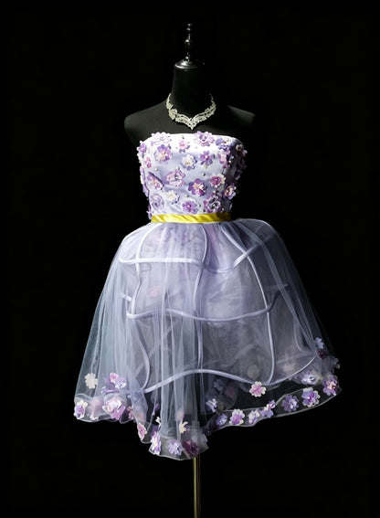 Pretty Purple Strapless Tulle Appliques Short 15th Birthday Outfits,Formal Graduation Homecoming Dress D3620