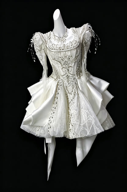 Gorgeous White Satin Lace Beaded A Line Short Birthday Dress Homecoming Dress D3622