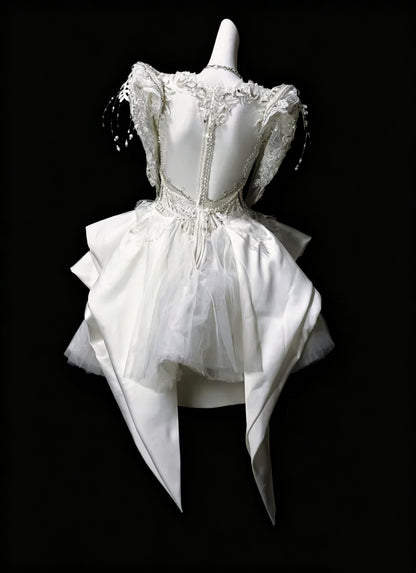 Gorgeous White Satin Lace Beaded A Line Short Birthday Dress Homecoming Dress D3622