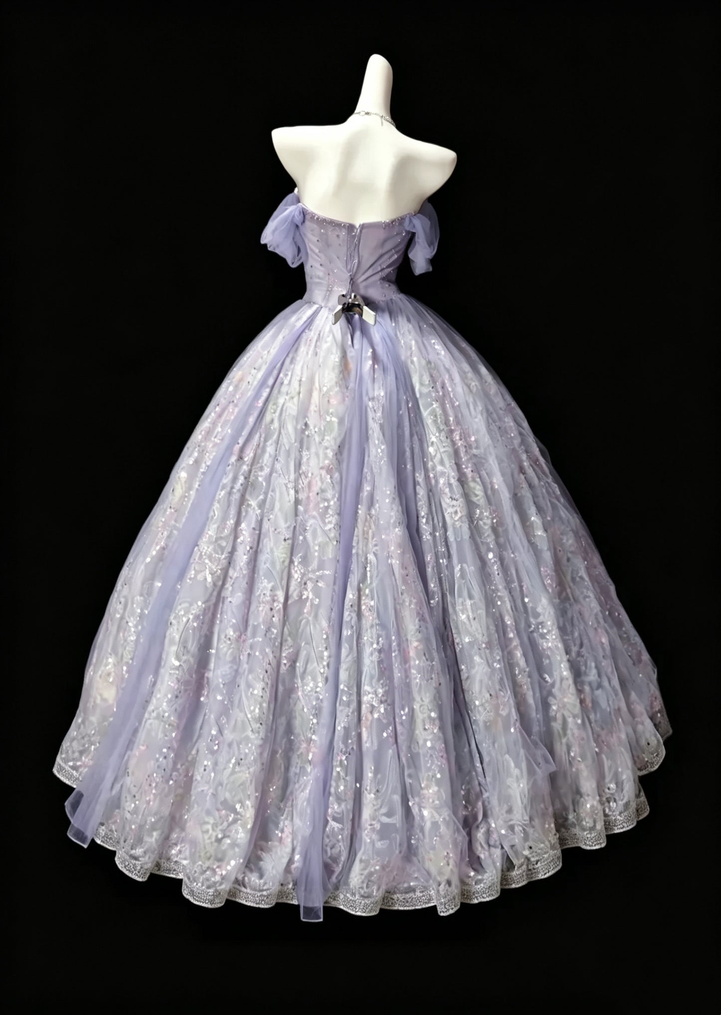 Pretty Purple Ball Gown Off The Shoulder Tulle Lace Sequin Quinceanera Dress D3624