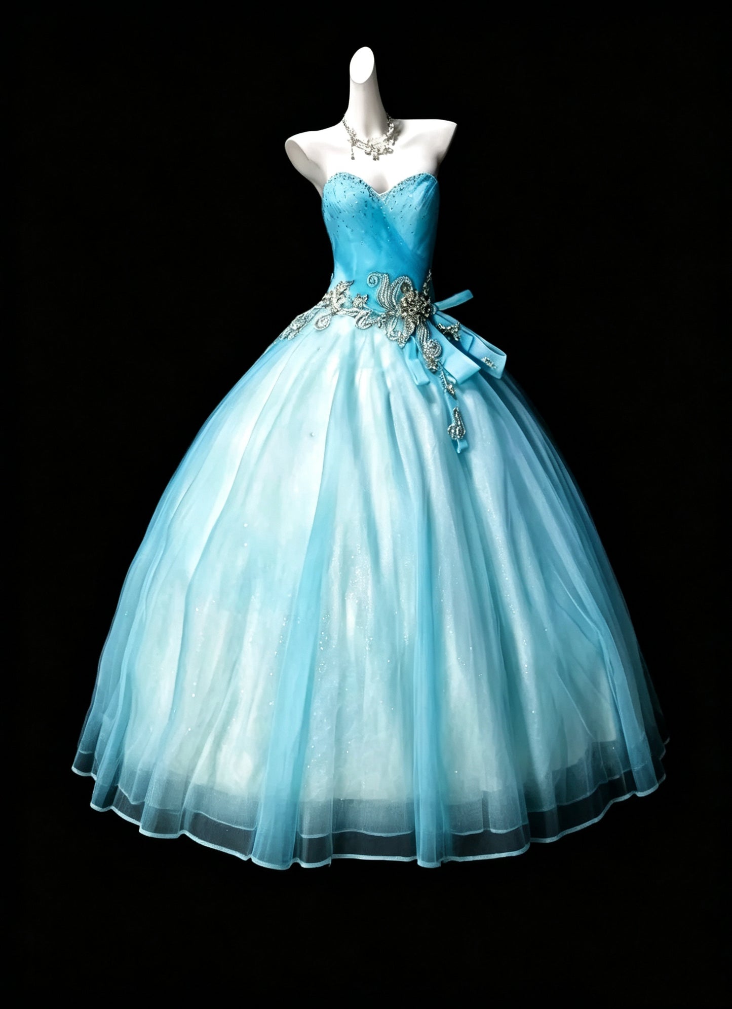 Shiny Blue Ball Gown Sweetheart Neck Tulle Beaded Sweet 16 Dress D3623