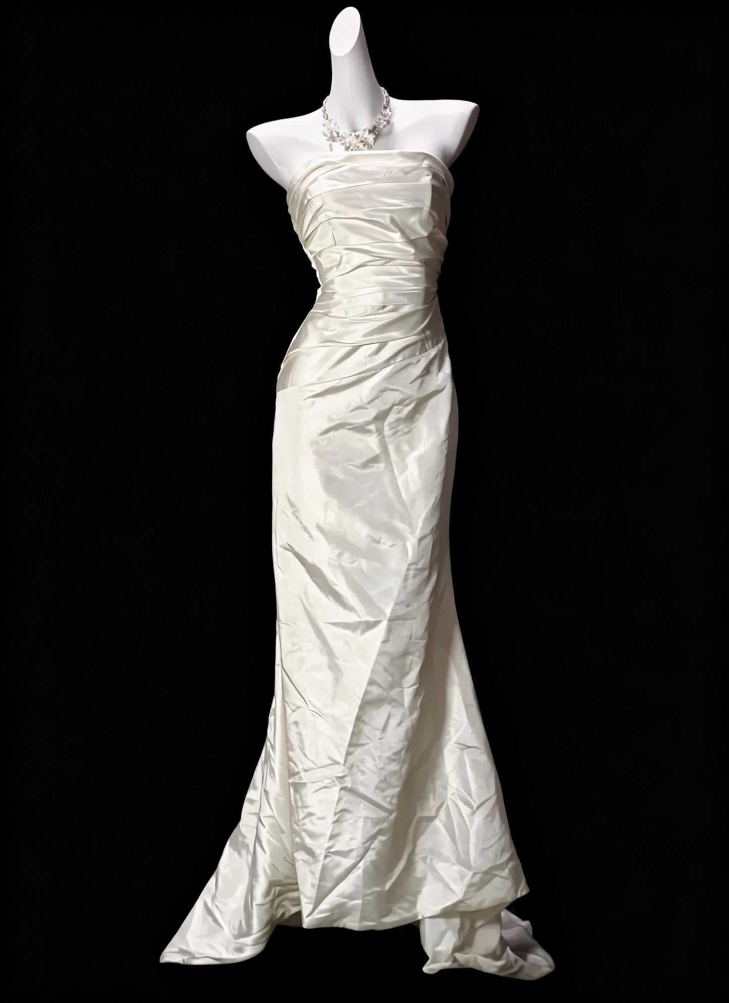 Elegant Ivory Strapless Satin Pleated Mermaid Long Evening Dress Prom Gown D3625