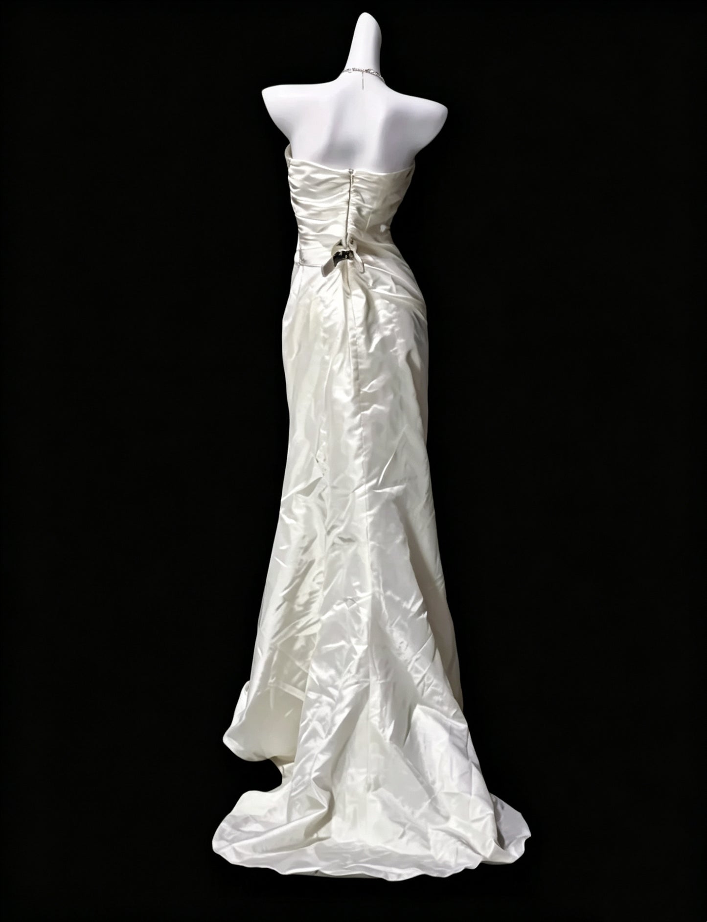 Elegant Ivory Strapless Satin Pleated Mermaid Long Evening Dress Prom Gown D3625