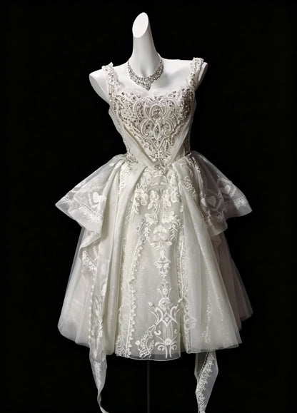 Charming White Spaghetti Straps Tulle Sequin Beaded A Line Short Birthday Outfits,Formal 6th Grade Homecoming Dress D3628