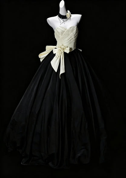 Fashion Black Strapless Satin Sweet 17 Dress Formal Quinceanera Dress D3626