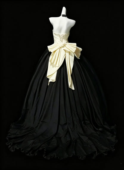 Fashion Black Strapless Satin Sweet 17 Dress Formal Quinceanera Dress D3626