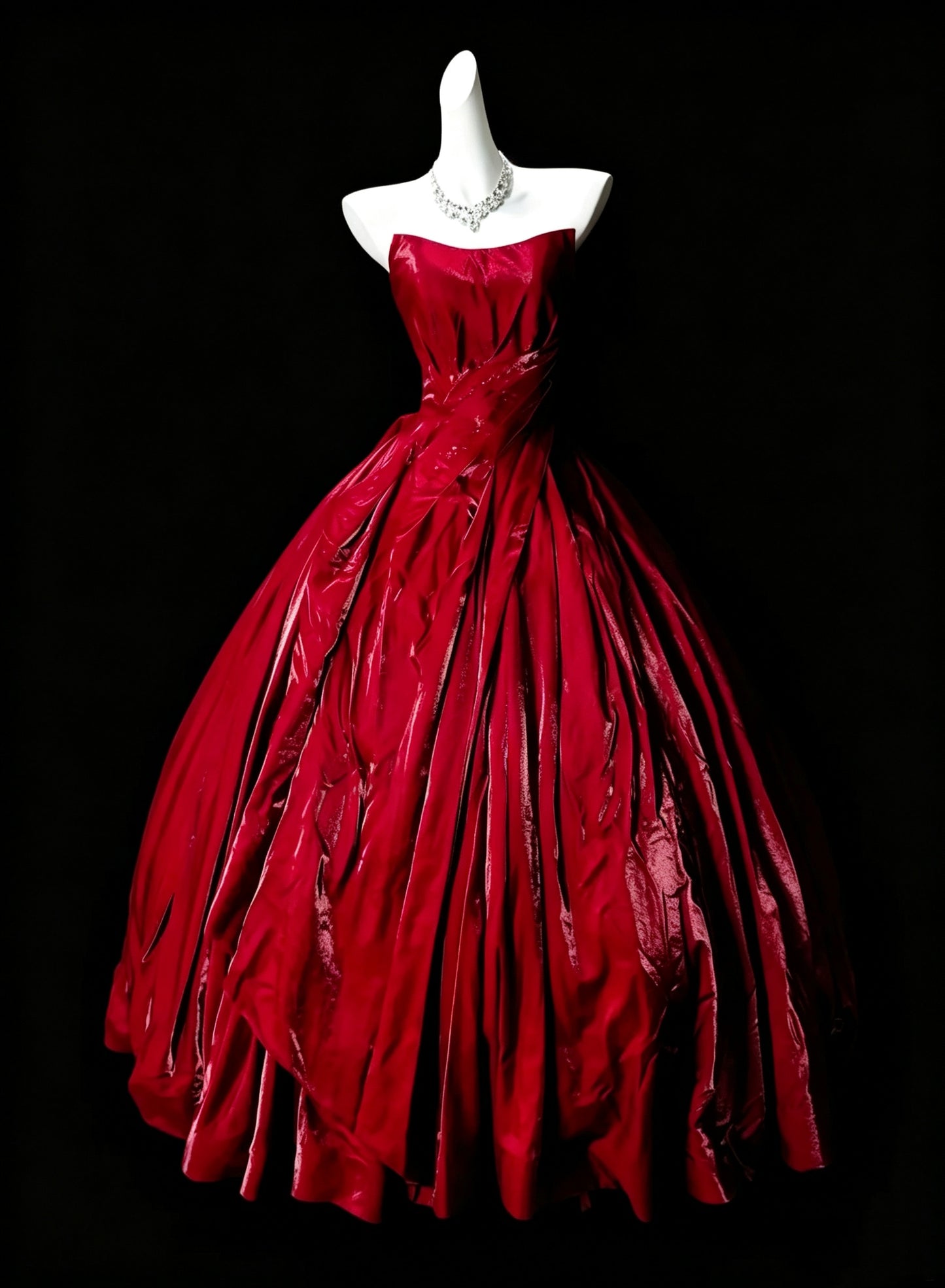 Charming Strapless Satin Pleated Red Ball Gown Quinceanera Dress D3639
