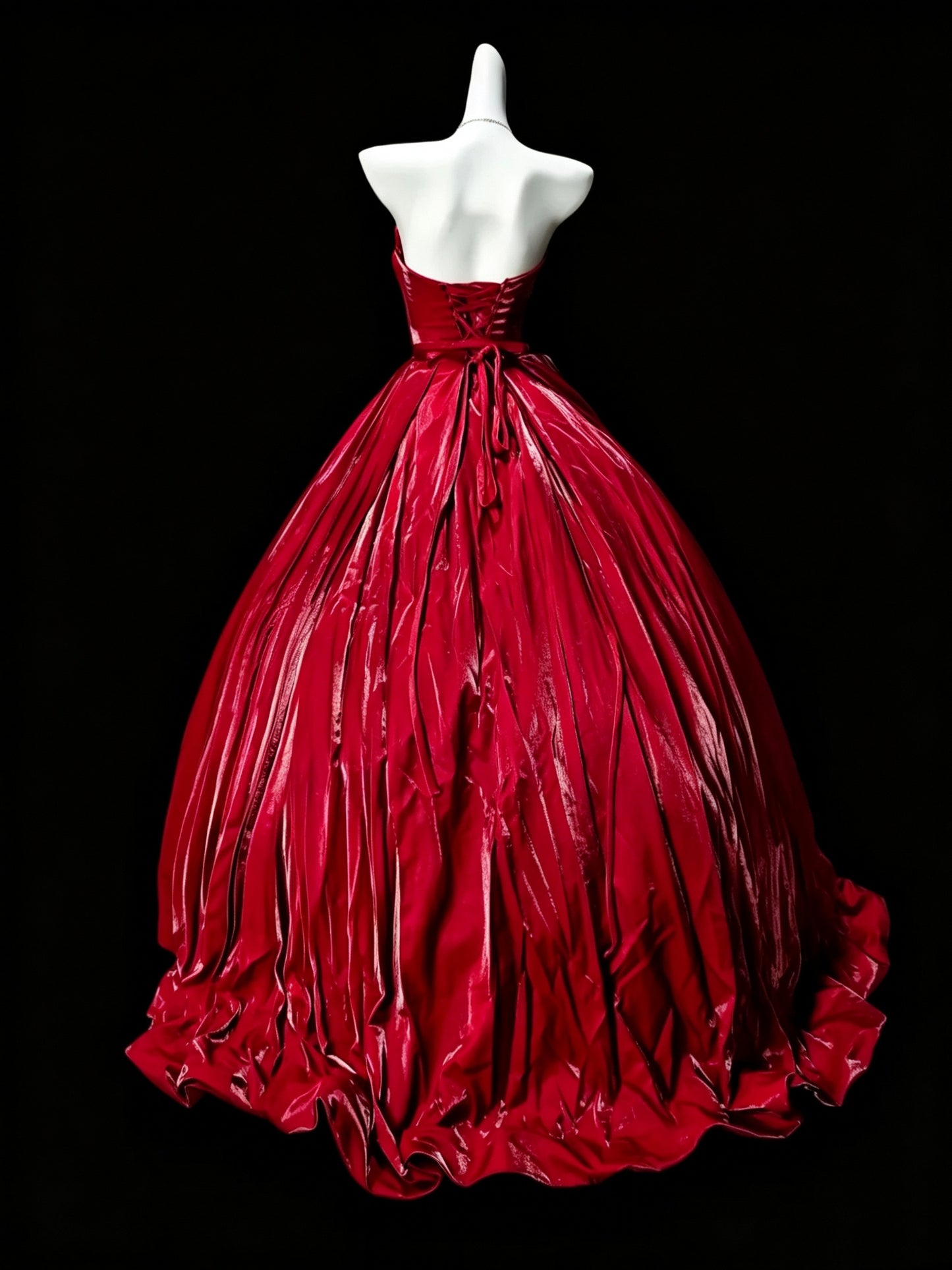 Charming Strapless Satin Pleated Red Ball Gown Quinceanera Dress D3639