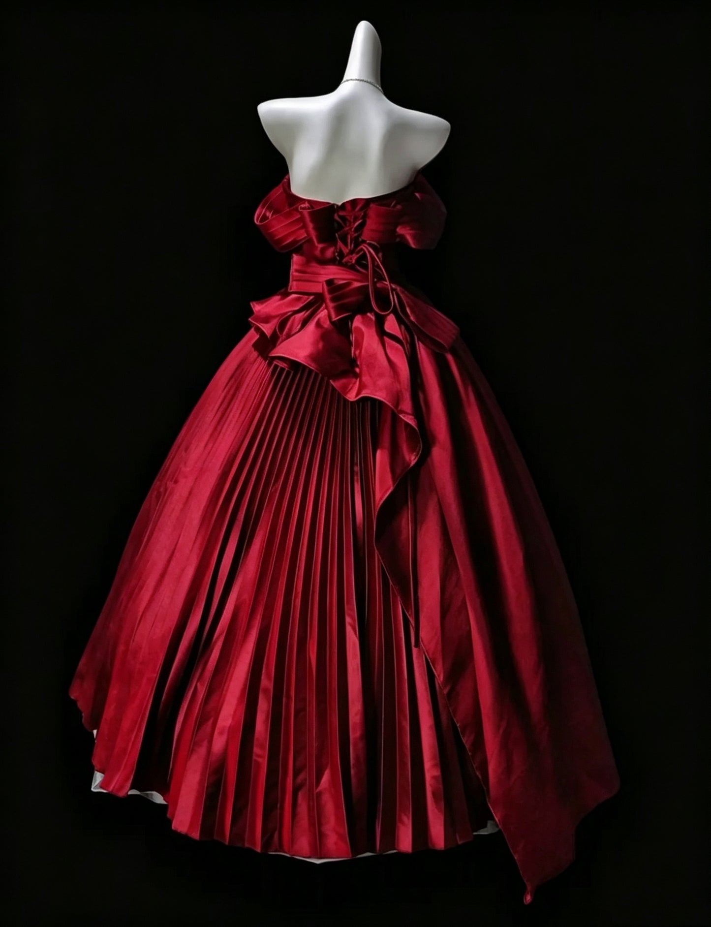 Pretty Burgundy Quinceanera Dress Bow Strapless Satin Pleated Sweet 16 Dress D3638