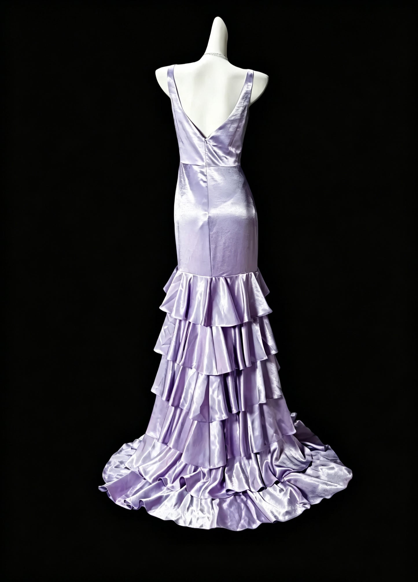 Glamorous Purple V Neck Satin Ruffles Mermaid Long Party Dress Evening Dress D3637